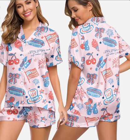 Merica 4th of July Pajamas Set, America Freedom Holiday PJs, Red White Blue Women Sleepwear, Patriotic Liberty Pajamas, Festive comfy PJs