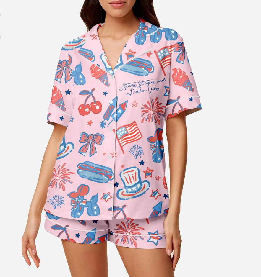 Merica 4th of July Pajamas Set, America Freedom Holiday PJs, Red White Blue Women Sleepwear, Patriotic Liberty Pajamas, Festive comfy PJs