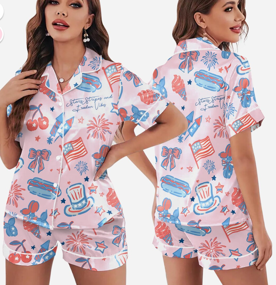 Merica 4th of July Pajamas Set, America Freedom Holiday PJs, Red White Blue Women Sleepwear, Patriotic Liberty Pajamas, Festive comfy PJs
