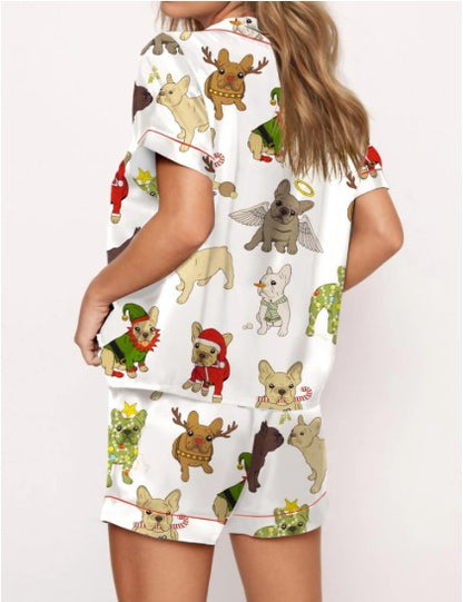Christmas French Bulldog Satin Pajama Set