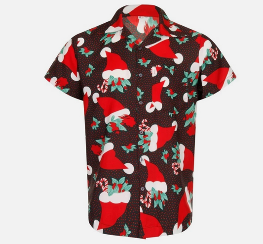 Christmas Hawaiian Shirt Mens Santa Loud Hawaii Surf Xmas Hat Party Slay Pudding