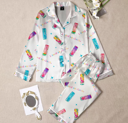 Alani Energy Drink Satin Pajamas, Funny Alani Satin Pajama Set, Alani Energy Drink Lover Pjset, Alani Sleepwear, Alani Lover Gift For Her