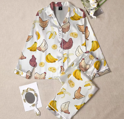 Chicken Banana Pajamas Set for Women, Funny Viral Meme PJs, Chicken Banana Banana Print Sleepwear, Trendy Humor Pajamas, Unisex Gift