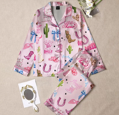 Pink Cowgirl Boots and Hat Pajamas Set, Western Country Cowgirl Sleepwear, Cute Boots and Hats PJs, Cozy Lounge Set, Trendy Gift for Her