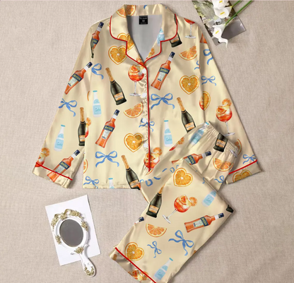 Aperol Spritz Watercolor Pajama Set, Fun Cocktail Print Sleepwear, Watercolor Drink Lover PJs, Cute Cocktail Party Pajamas for Family