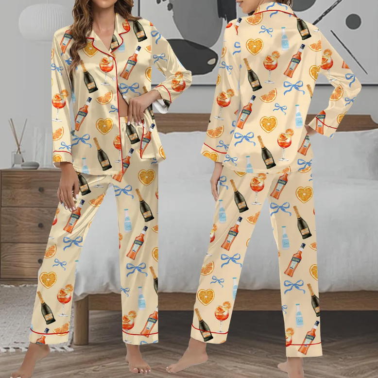 Aperol Spritz Watercolor Pajama Set, Fun Cocktail Print Sleepwear, Watercolor Drink Lover PJs, Cute Cocktail Party Pajamas for Family