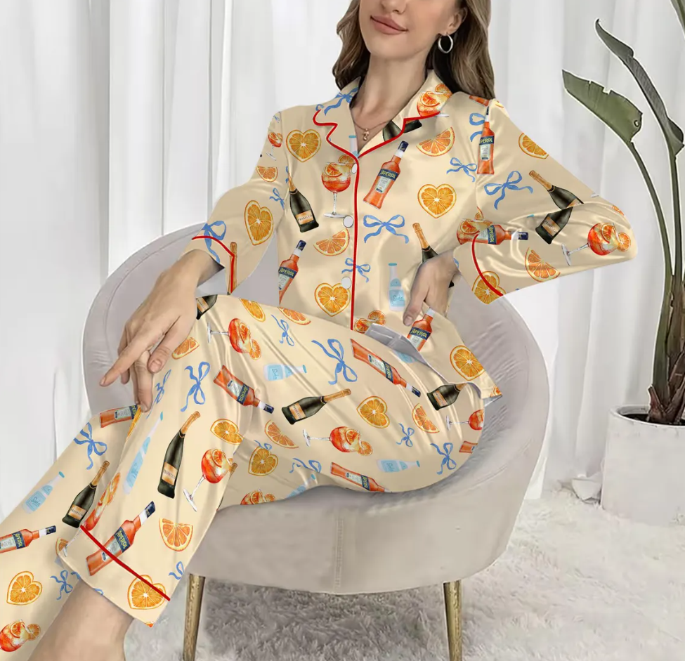 Aperol Spritz Watercolor Pajama Set, Fun Cocktail Print Sleepwear, Watercolor Drink Lover PJs, Cute Cocktail Party Pajamas for Family