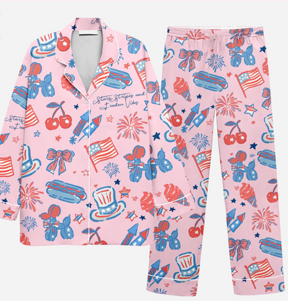 Merica 4th of July Pajamas Set, America Freedom Holiday PJs, Red White Blue Women Sleepwear, Patriotic Liberty Pajamas, Festive comfy PJs