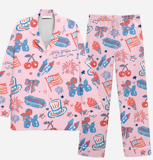 Merica 4th of July Pajamas Set, America Freedom Holiday PJs, Red White Blue Women Sleepwear, Patriotic Liberty Pajamas, Festive comfy PJs