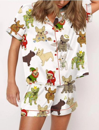 Christmas French Bulldog Satin Pajama Set