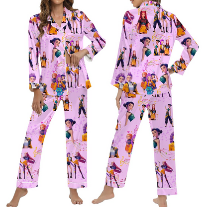 Huntrix Demon Hunters Silky Satin Pajama Set for Women and Kids, K-Pop Idol Inspired PJs, Girl Group Anime Sleepwear, Cozy Fan Gift Outfit