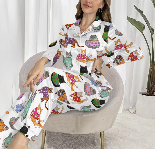 Christmas Cat Pajamas Set for Women, Cat Owner Christmas Gift, Cat Christmas PJS, Christmas PJS, Holiday Pajamas, Christmas Pajamas,Cat Gift