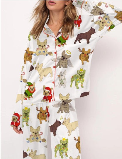 Christmas French Bulldog Satin Pajama Set