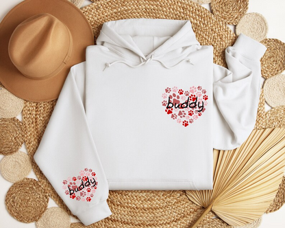 Custom Dog Paw Heart Print Name Sweatshirt, Dog Owner Gift Hoodie, Gift For Pet Lover Sweater, Custom Pet Gift Hoodie, Custom Dog Mom Gift