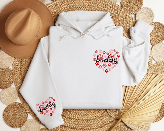 Custom Dog Paw Heart Print Name Sweatshirt, Dog Owner Gift Hoodie, Gift For Pet Lover Sweater, Custom Pet Gift Hoodie, Custom Dog Mom Gift