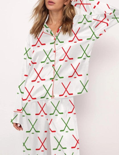 Christmas Ice Hockey Satin Pajama Set
