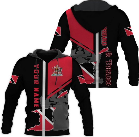 Personalized Trinidad & Tobago Hoodie 3D Trinidad and Tobago Coat of Arms Flag Sweatshirt Trinidad Pride Zip Hoodie
