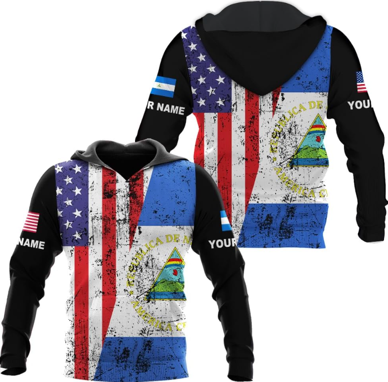 Personalized Nicaragua APO Hoodie, Nicaraguan Pride Nicaragua Flag 3D Zip Hoodie Sweatshirt Tshirt Men and Women