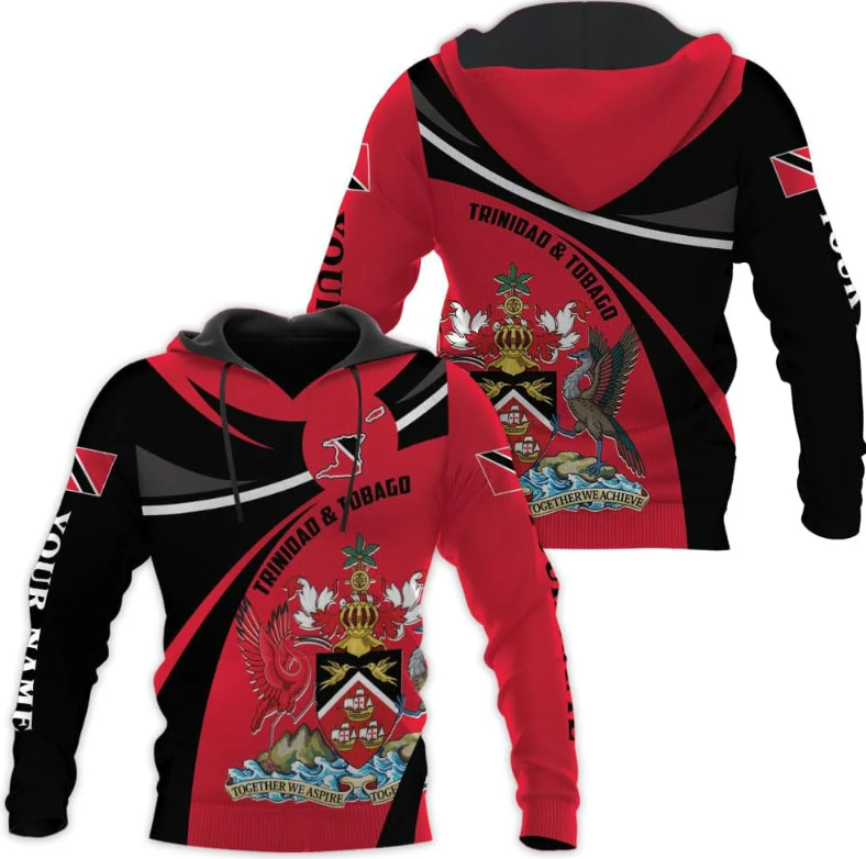 Personalized Trinidad & Tobago Hoodie 3D Trinidad and Tobago Coat of Arms Flag Sweatshirt Trinidad Pride Zip Hoodie