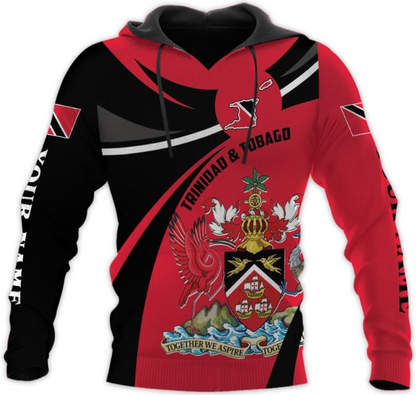 Personalized Trinidad & Tobago Hoodie 3D Trinidad and Tobago Coat of Arms Flag Sweatshirt Trinidad Pride Zip Hoodie