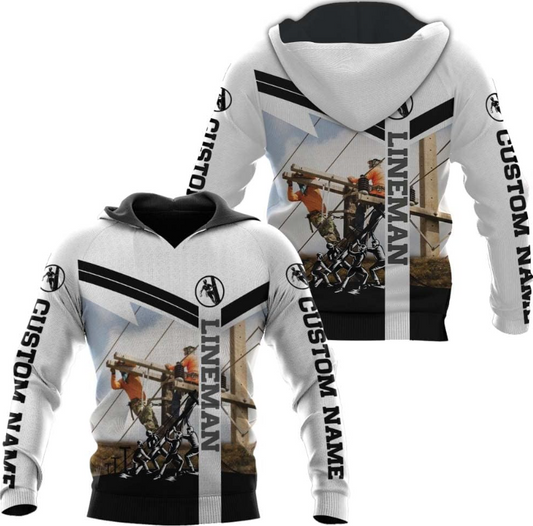 Personalized Lineman 3D Print Hoodies Unisex Pullover Hoodie Gift For Men, Women, Full Size S-5XL For Men Women