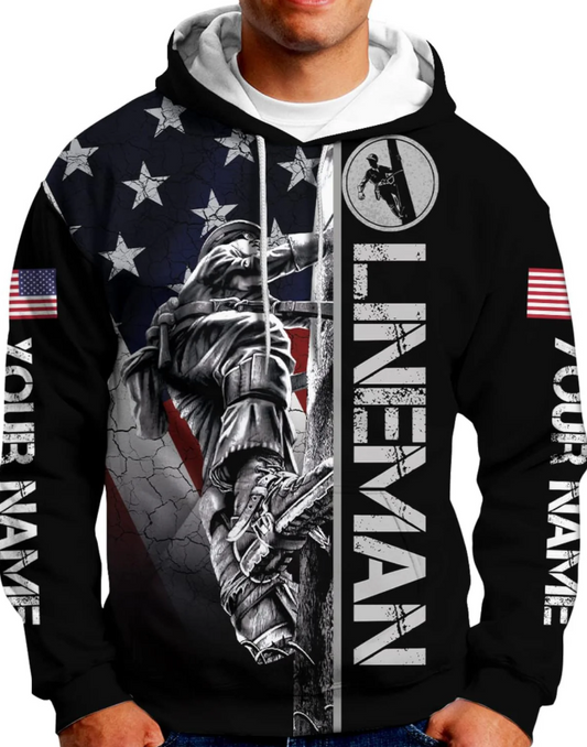 Personalized Lineman 3D Print Hoodies Unisex Pullover Hoodie Gift For Men, Women, Full Size S-5XL For Men Women