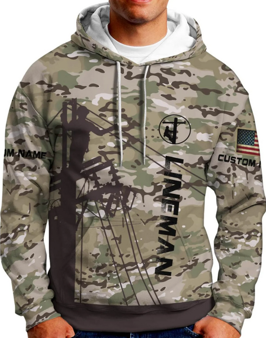 Personalized Lineman 3D Print Hoodies Unisex Pullover Hoodie Gift For Men, Women, Full Size S-5XL For Men Women