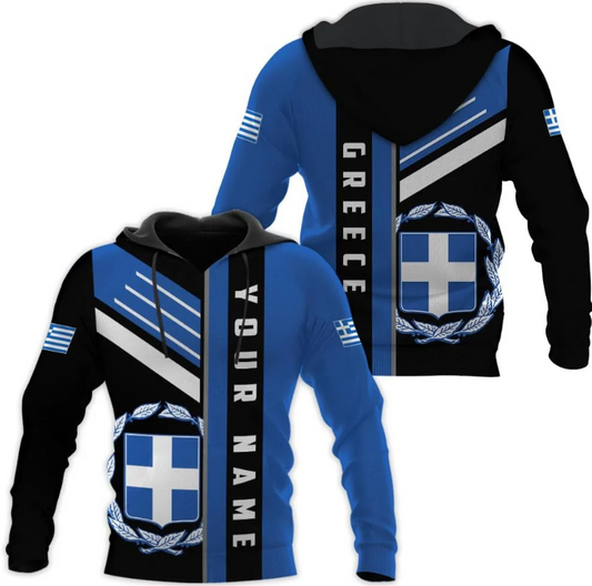 Personalized Greece Hoodie Greek Coat of Arms Flag Grecian 3D Sweatshirt Greece Zip Hoodie Grecian Pride Gift Shirt