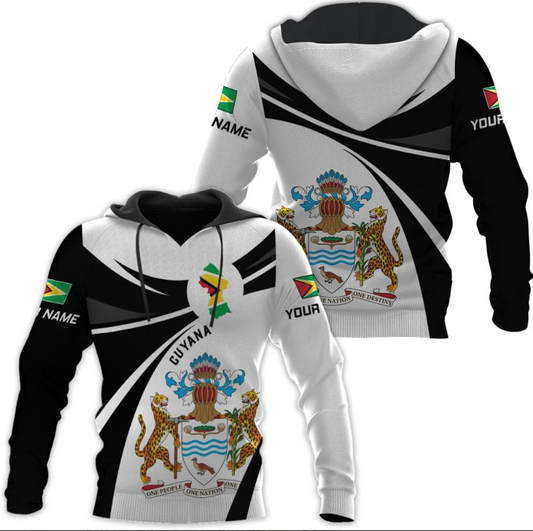 Personalized Guyana Hoodie 3D Guyanese Coat of Arms Flag Guyana 3D Sweatshirt Guyana Guyanese Pride Gift Zip Hoodie