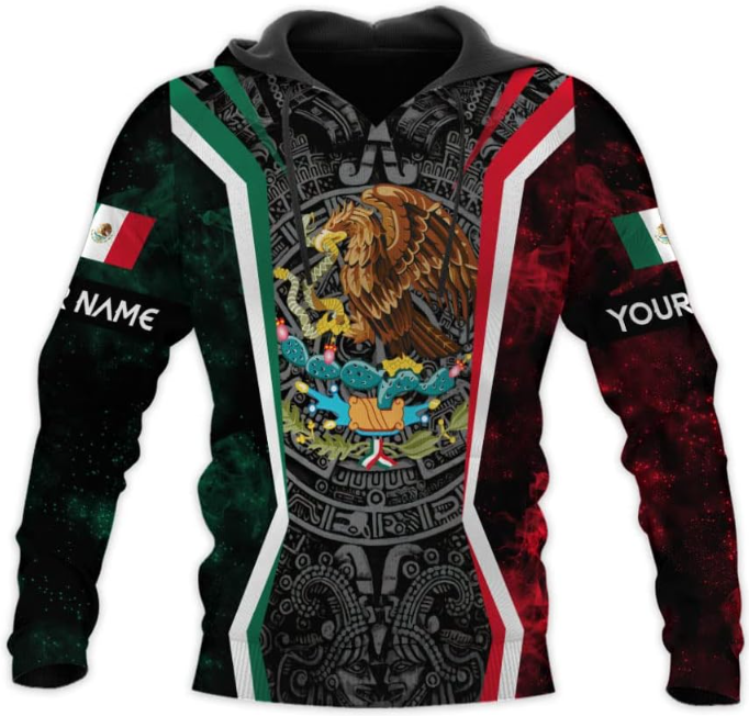 Mostprints Personalized Name Mexican Hoodie 3D, Customized Mexican Hoodies for Men, Unisex Mexico Hoodie,Mexico Hoodies for Men