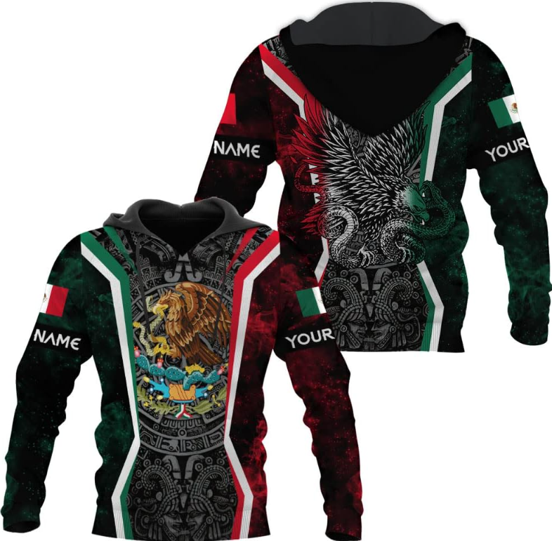 Mostprints Personalized Name Mexican Hoodie 3D, Customized Mexican Hoodies for Men, Unisex Mexico Hoodie,Mexico Hoodies for Men