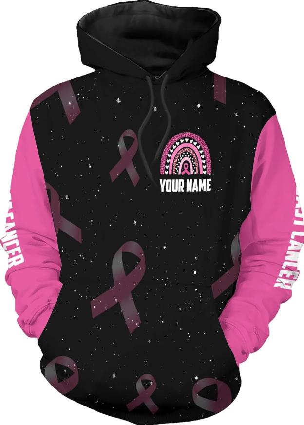 Personalized Breast Cancer Hoodie 3D, Pink Ribbon Awareness Sweatshirt, Survivor Pride Breast Cancer Zip Hoodie