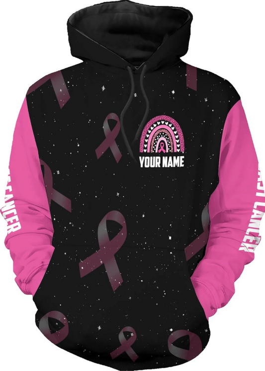 Personalized Breast Cancer Hoodie 3D, Pink Ribbon Awareness Sweatshirt, Survivor Pride Breast Cancer Zip Hoodie