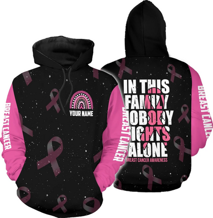Personalized Breast Cancer Hoodie 3D, Pink Ribbon Awareness Sweatshirt, Survivor Pride Breast Cancer Zip Hoodie
