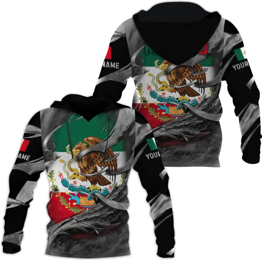 Mostprints Personalized Name Mexican Hoodie 3D, Mexican Hoodies for Men, Unisex Mexico Hoodie, Mexico Hoodies for Men