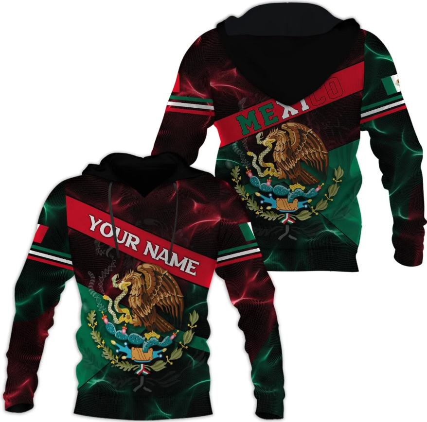 Mostprints Personalized Name Mexican Hoodie 3D, Mexican Hoodies for Men, Unisex Mexico Hoodie, Mexico Hoodies for Men