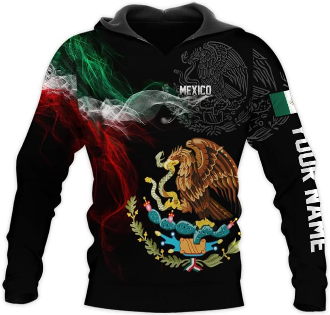 Personalized Name Mexican Hoodie 3D, Customized Mexican Hoodies for Men, Unisex Mexico Hoodie, Mexico Hoodies for Men 1