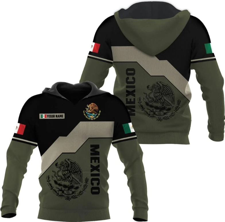 Mostprints Personalized Name Mexican Hoodie 3D, Mexican Hoodies for Men, Unisex Mexico Hoodie, Mexico Hoodies for Men