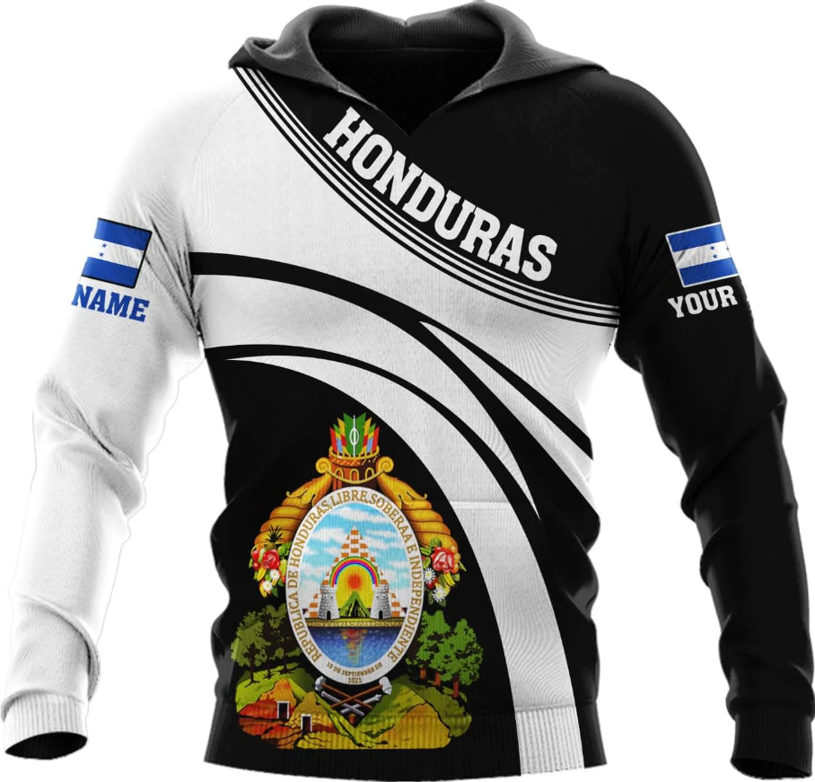 Personalized Honduras APO Hoodie, Honduras Pride Honduras Flag 3D Zip Hoodie Sweatshirt Tshirt Men and Women