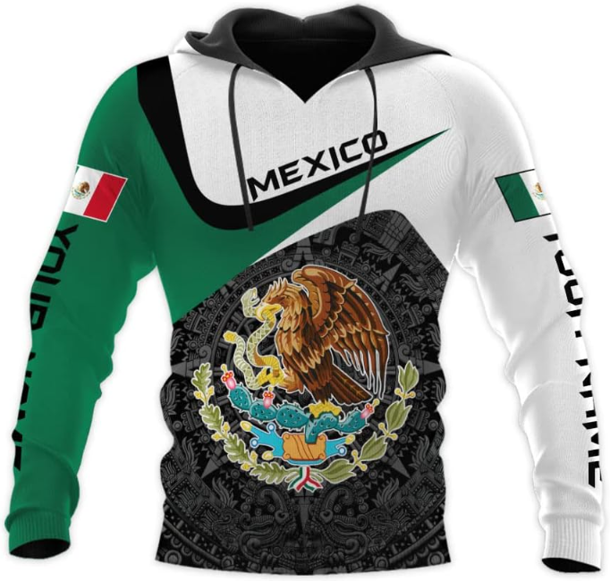 Personalized Name Mexican Hoodie 3D, Customized Mexican Hoodies for Men, Unisex Mexico Hoodie, Mexico Hoodies for Men
