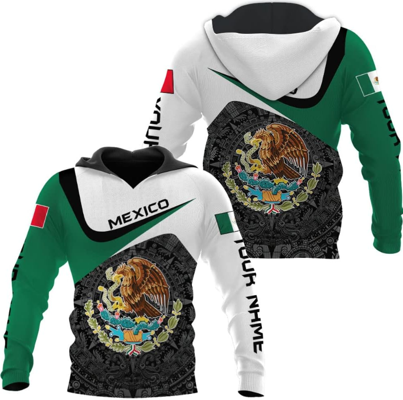 Personalized Name Mexican Hoodie 3D, Customized Mexican Hoodies for Men, Unisex Mexico Hoodie, Mexico Hoodies for Men
