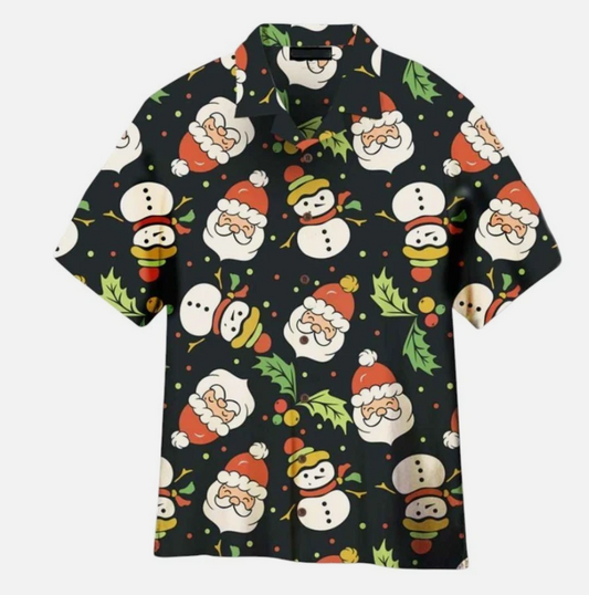 Christmas Happy Night With Santa Snowman Pattern Aloha Hawaiian Shirts