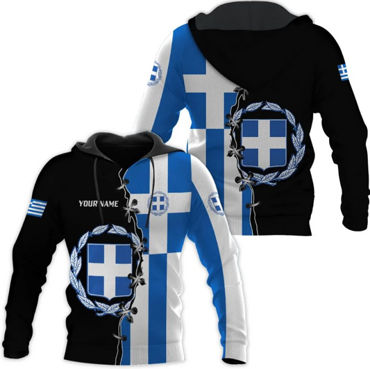 Personalized Greece Hoodie Greek Coat of Arms Flag Grecian 3D Sweatshirt Greece Zip Hoodie Grecian Pride Gift Shirt