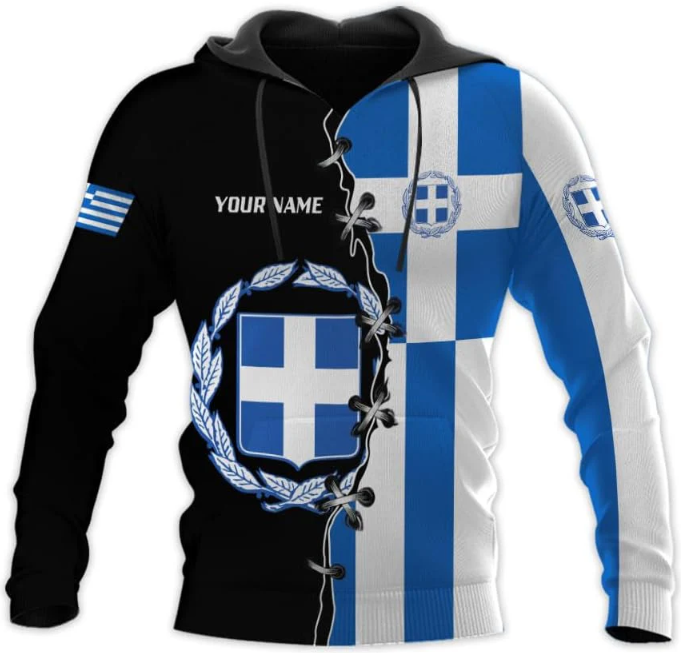 Personalized Greece Hoodie Greek Coat of Arms Flag Grecian 3D Sweatshirt Greece Zip Hoodie Grecian Pride Gift Shirt