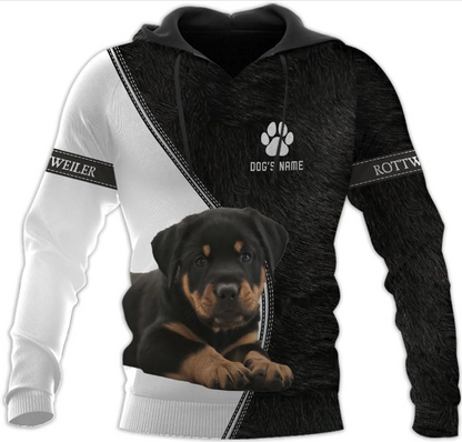 Personalized Rottweiler Dog 3D Hoodie, Custom Name Rottweiler Dog 3D T-Shirt, Sweatshirt, Hoodie Zip for Women, Mens