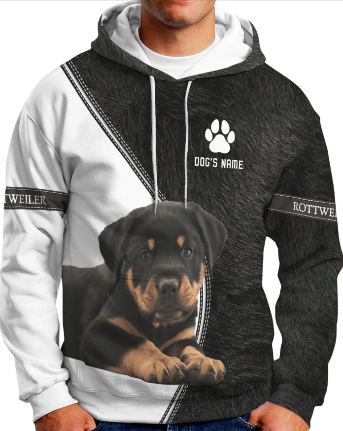 Personalized Rottweiler Dog 3D Hoodie, Custom Name Rottweiler Dog 3D T-Shirt, Sweatshirt, Hoodie Zip for Women, Mens