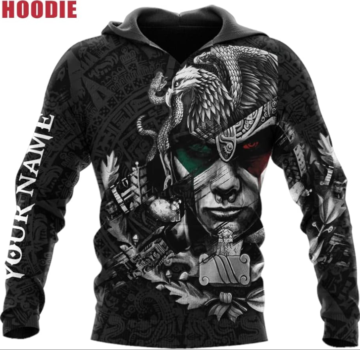Personalized Name Aztec Hoodie Men, Unisex 3D Aztec Hoodies for Men and Women, Aztec Warrior Mexican Hoodie, Mexico hoodie