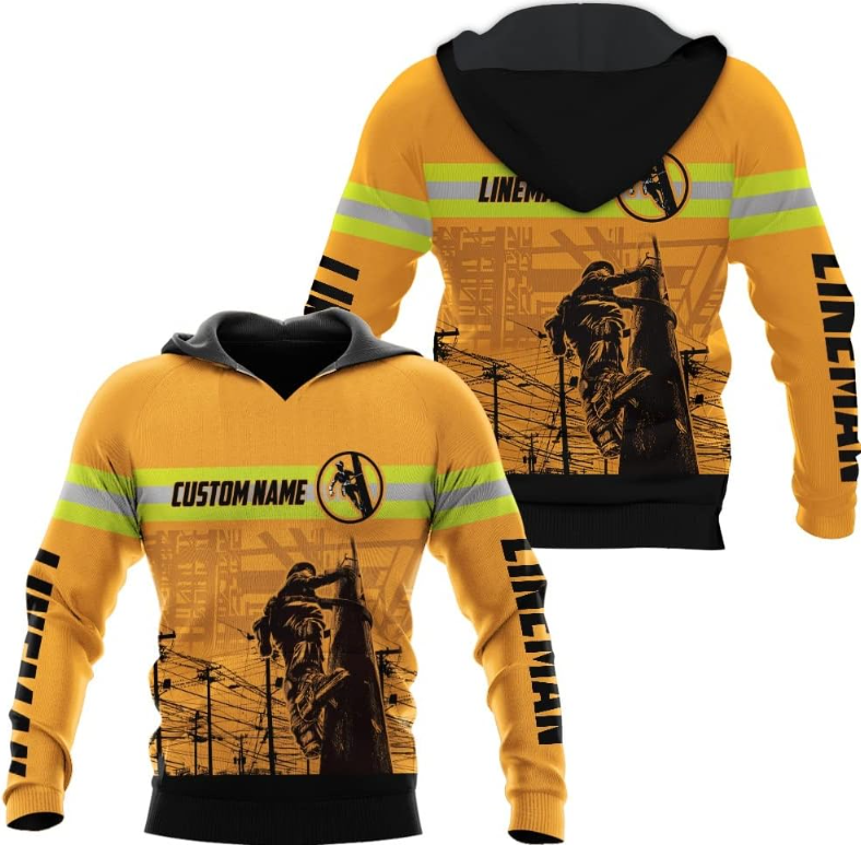 Personalized Lineman 3D Print Hoodies Unisex Pullover Hoodie Gift For Men, Women, Full Size S-5XL For Men Women