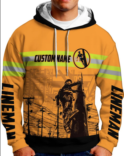 Personalized Lineman 3D Print Hoodies Unisex Pullover Hoodie Gift For Men, Women, Full Size S-5XL For Men Women