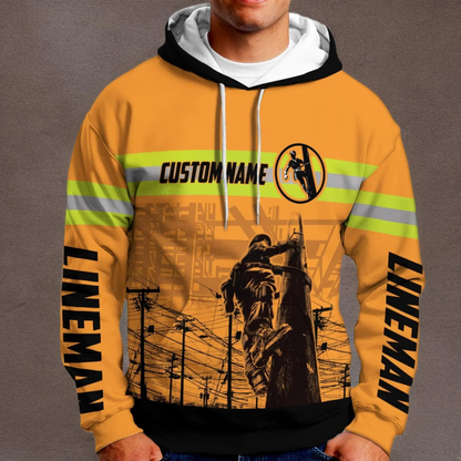 Personalized Lineman 3D Print Hoodies Unisex Pullover Hoodie Gift For Men, Women, Full Size S-5XL For Men Women